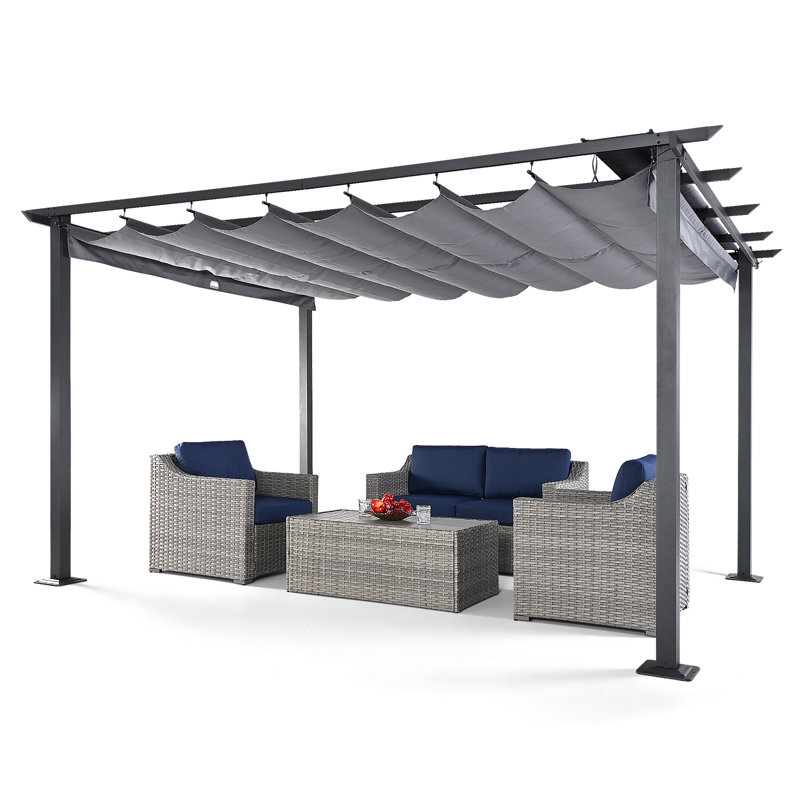 Aluminum Pergola with Retractable Canopy, Gray, 13 ft. W x 10 ft. D
