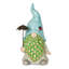 Gnome de 18 po avec chapeau turquoise et parasol argenté pour jardin, patio et pelouse