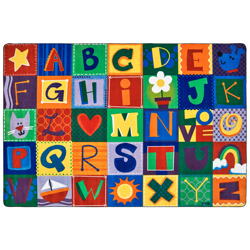 Multicolor Geometric Tufted Synthetic Kids Alphabet Area Rug 6' x 9'