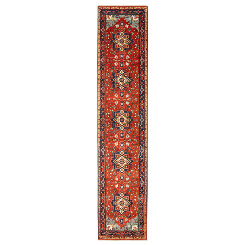 Tapis rouge en laine noué à la main Serapi Heritage 2 pi 7 po x 12 pi 0 po