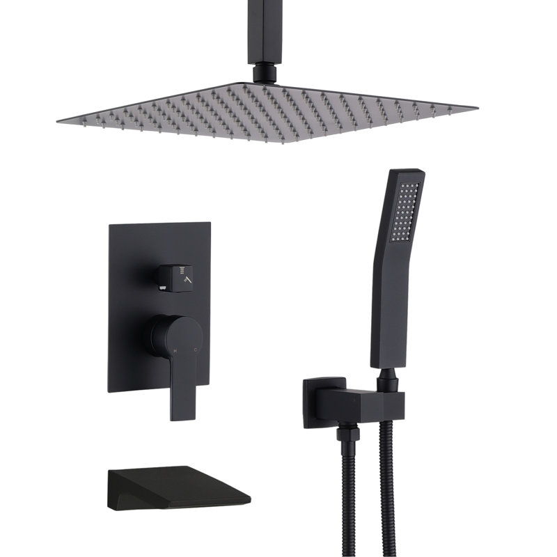 Matte Black 10Inch Shower, Stainless Steel, Balanced, Ceramic Disc, Diverter Valve, , 31 Function Knob, Wall Mounted Shower Steel Material, Balanced Swivel Head, Faucet
