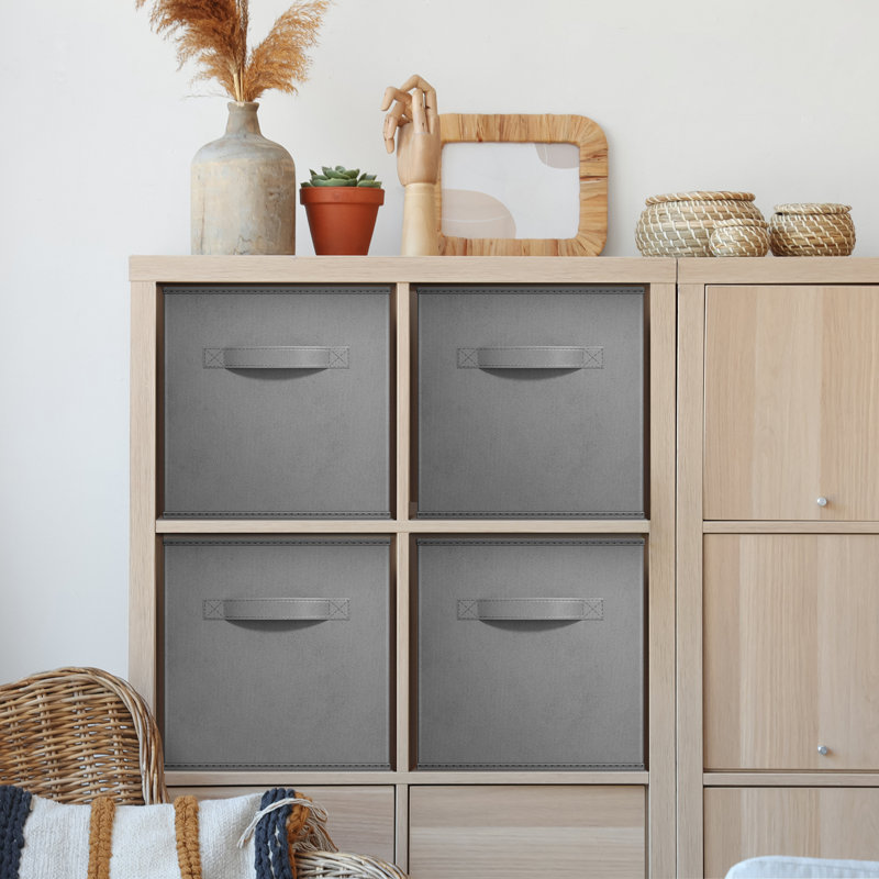Ensemble de 4 cubes de rangement pliables de 11 po avec poignées, Gris