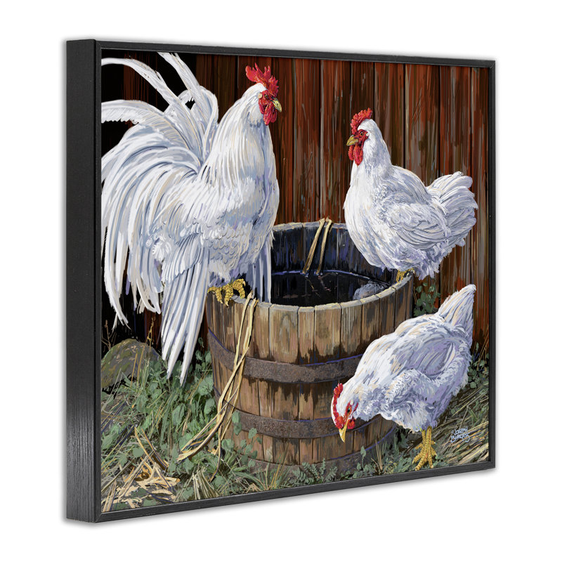 «Chatting At Watercooler Chickens», art de la giclée encadrée, design par Joseph Burgess, H 16 po x l 20 po