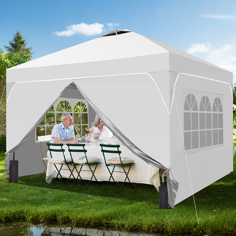 8 Ft X 8 Ft One-Push Set Up Canopy Tents With Sidewalls And Sandbags, 8 ft. W x 8 ft. D, White