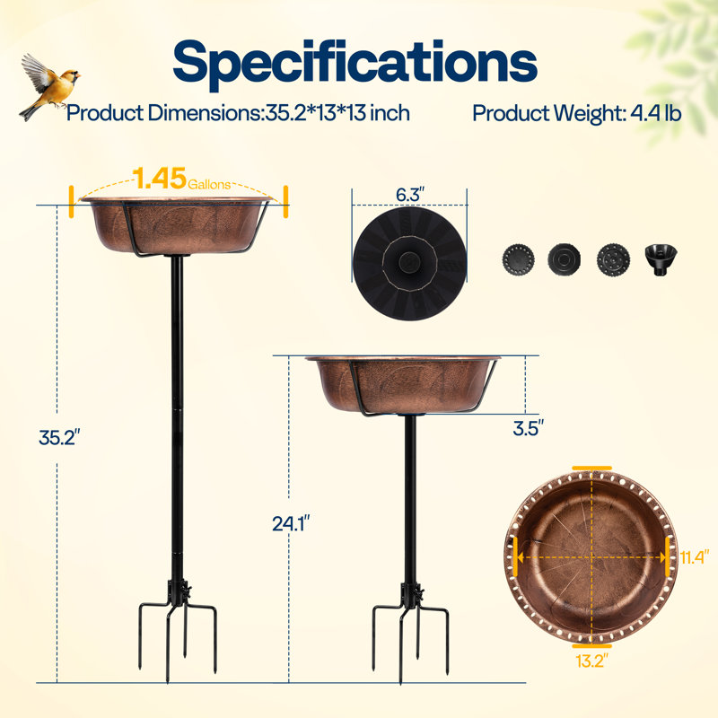 Rieleigh Polyresin Bird Bath Bowl with Solar Fountain, Bronze