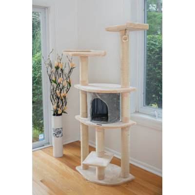 Arbre à chat 64 "en bois véritable classique