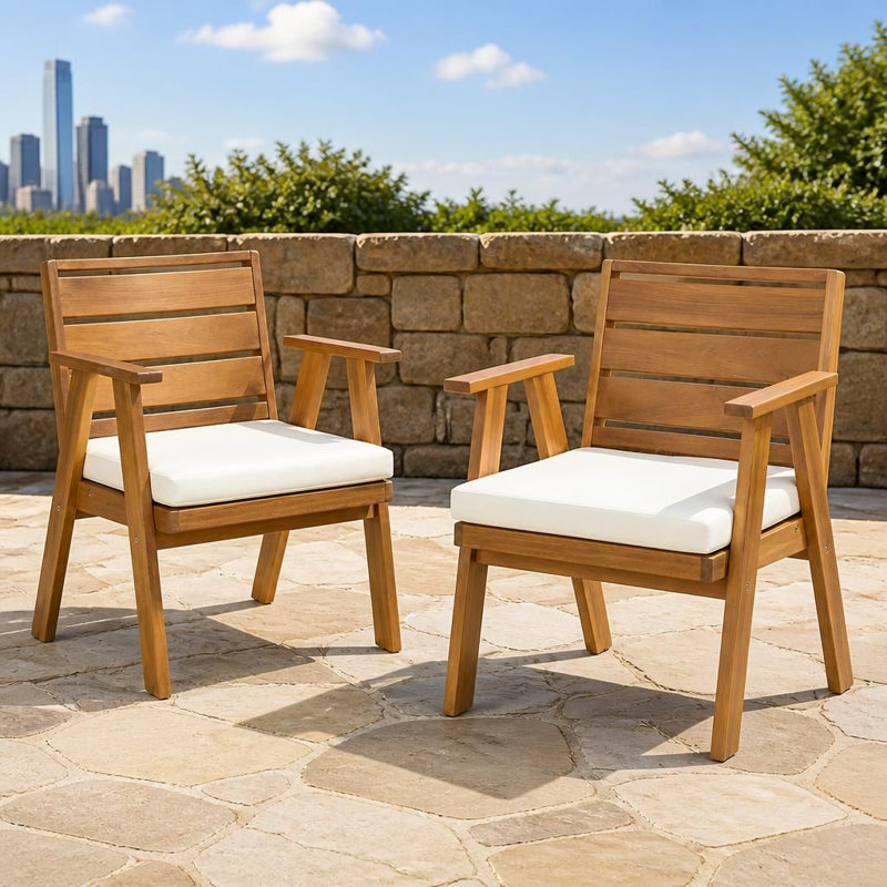 Ensemble de 2 chaises de salle à manger d'extérieur en bois massif durable avec coussins moelleux