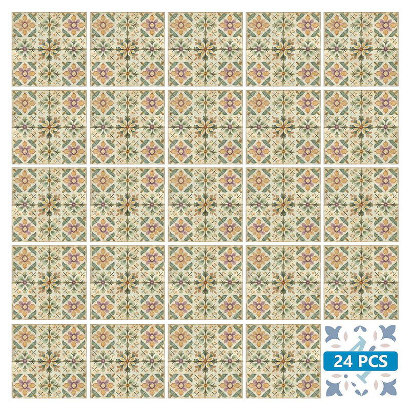 Carreau de mosaïque floral auto-adhésif en vinyle 8 po x 8 po