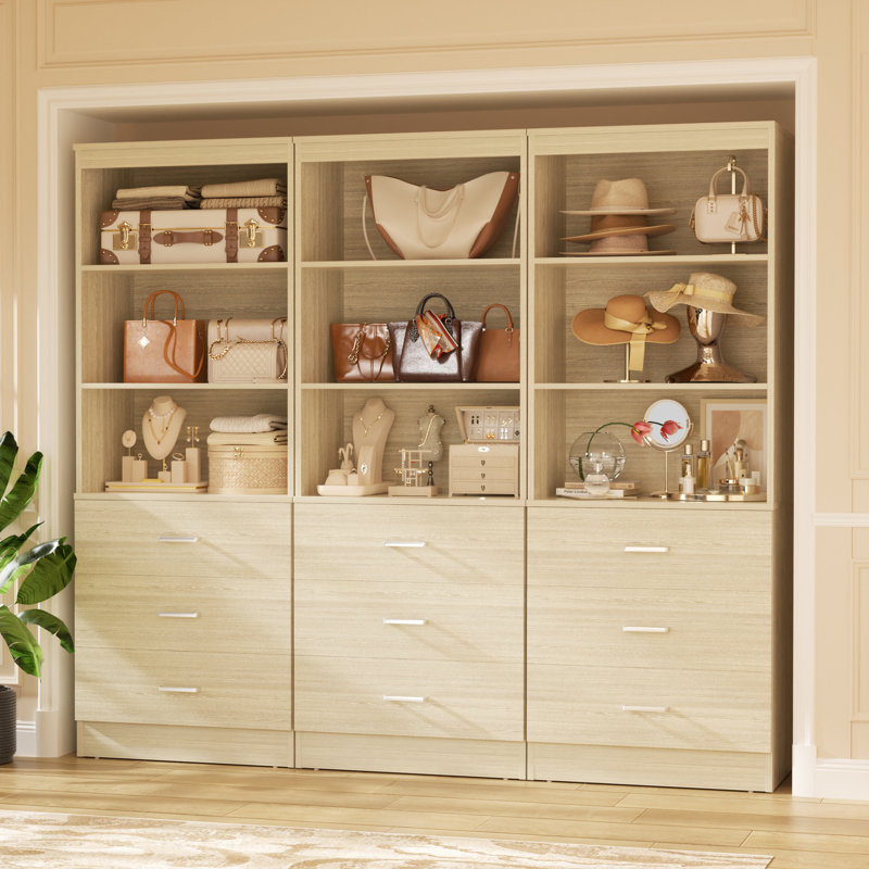 70.8'' Closet System With 9 Wooden Drawers(Set of 3), White Oak