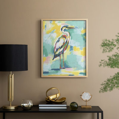 Bright Heron Fresco I Framed Print - Solid Wood