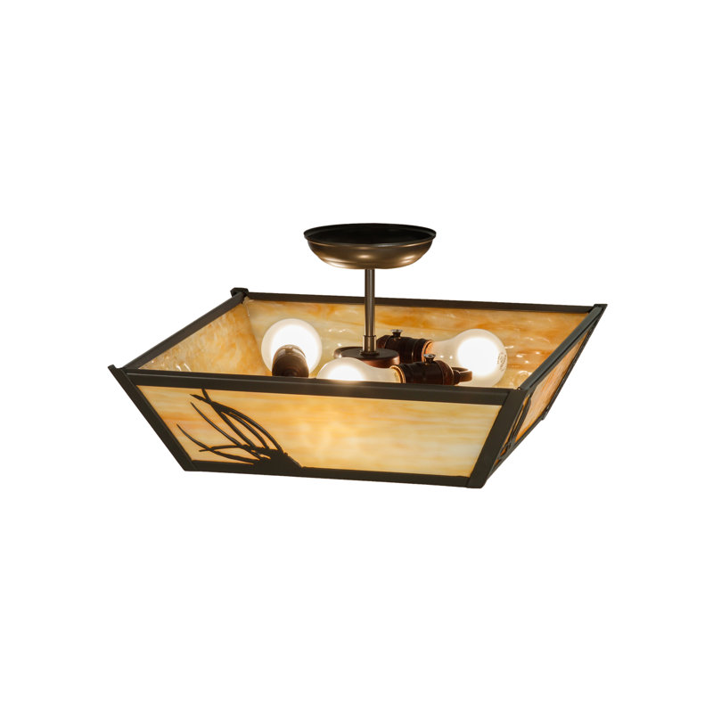 Mountain Pine 22" Bronze & Glass Nature-Inspired Ceiling Pendant