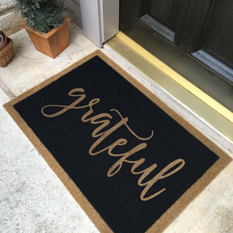 Tapis de porte d'extérieur personnalisé Twerton, 36 po x 24 po, Noir