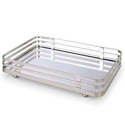 Polished Gold Classic Mirrored Vanity Tray - Perfume/Makeup/Jewelry Organizer for Dresser