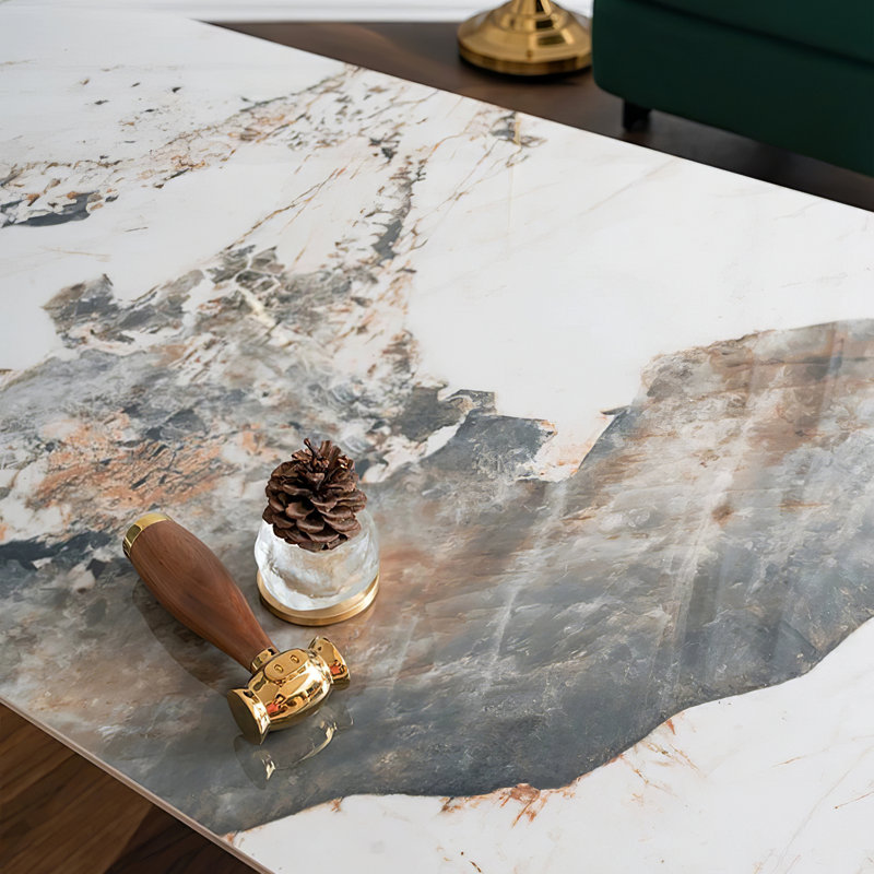55" Wide Rectangular Coffee Table, Gold, Gold