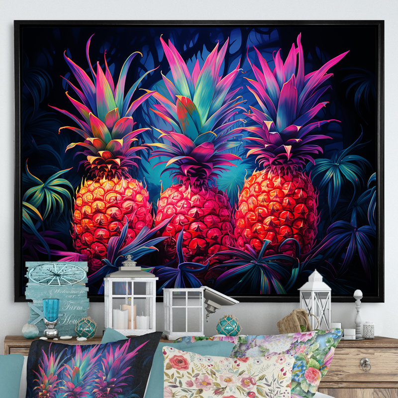 Nectar néon ananas II, Cadre flottant noir, H 30 po x l 40 po x P 1,5 po