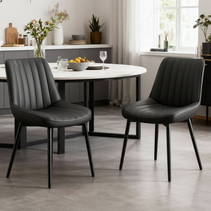 47.5cm H Upholstered Metal Upholstered Back Side Chair, Black Fabric, Metal
