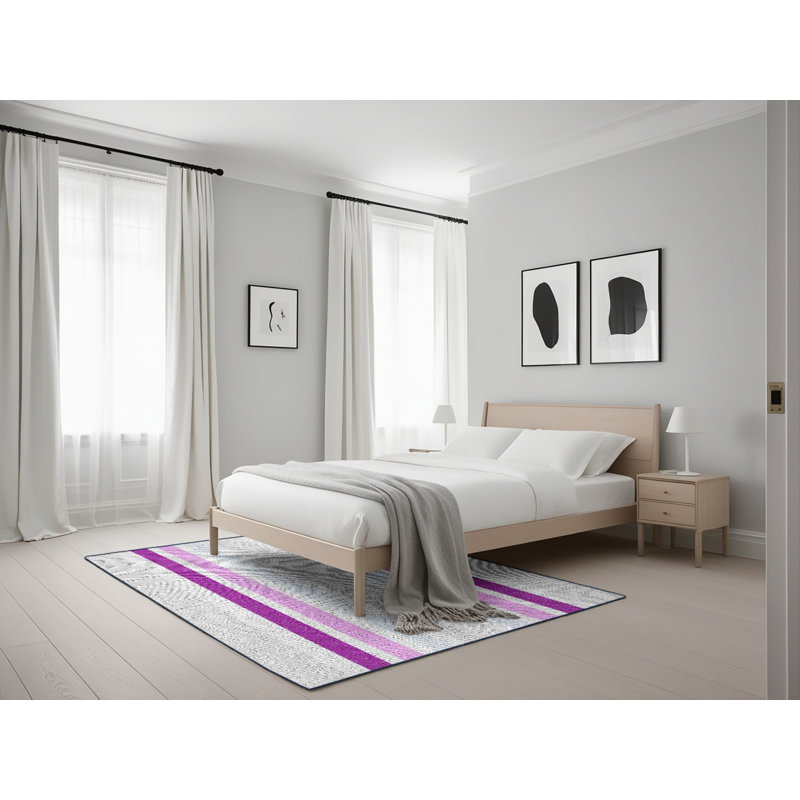 Tapis rose à rayures Ruchelly, Rectangle 5 pi x 7 pi