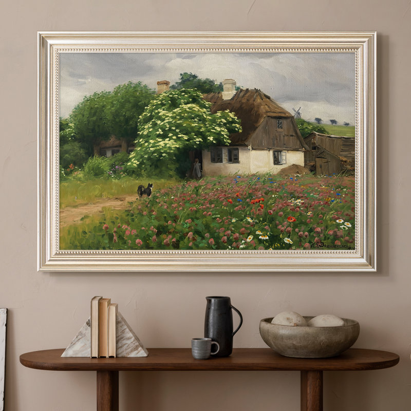 Farmhouse with Meadow Flowers, 1909 - Hans Andersen Brendekilde - Toile encadrée sur mesure, 16 po x 22 po, Toile avec cadre