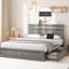 Base de lit pleine grandeur avec rangement à 4 tiroirs et éclairage à DEL, pattes centrales, grain de bois rustique, support de matelas antidérapant, tiroirs à roulettes gris pour chambre à coucher, structure en métal, style d'organisation