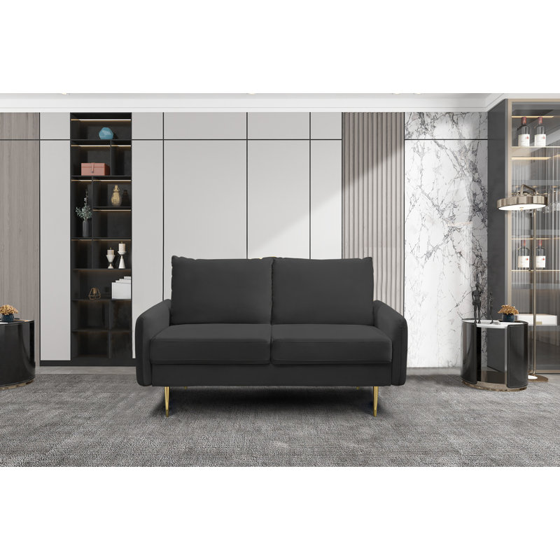 Casey 58" Velvet Round Arms Sofa Loveseat, Black Velvet, Velvet