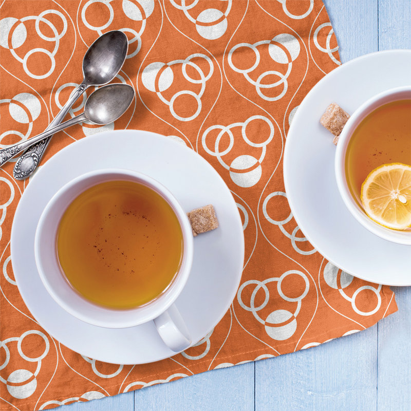 Torchon Circles and Waves, Orange/Blanc, Croisé en coton