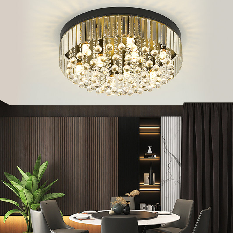 9-Light Modern Large Crystal Chandelier Semi Flush Mount Round Light Fixture Ceiling Lamp Farmhouse For Dining Living Room Foyer Bedroom, Bulbs Not Included