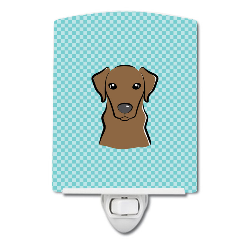 Checkerboard Wirehaired Dachshund Ceramic Night Light, Blue, Chocolate Labrador