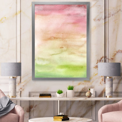 " Abstract Sunset With Pink Beige And Green " Painting Print