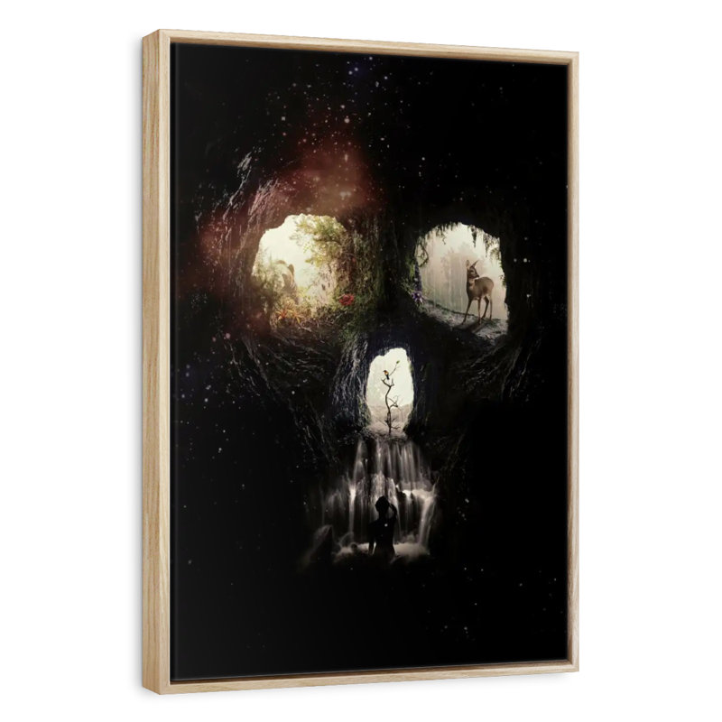 Cave Skull, 21" x 31", Floating Frame Natural Wood