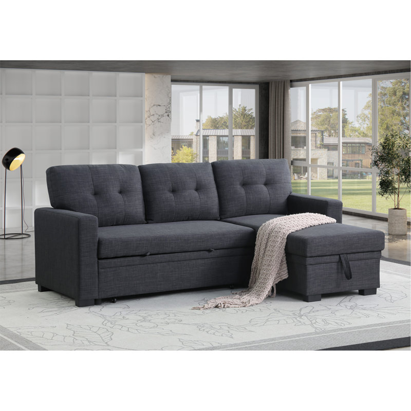 Storage Sofa: Cotton Linen & Fibre Foam Combo, Dark Grey Cotton Linen