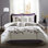 Édredon 8 pièces en coton grand - mauve / taupe, oreillers décoratifs et mauve / taupe inclus, imprimé floral, literie décorative