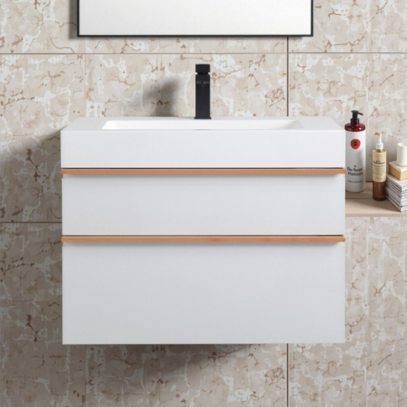 Meuble-lavabo flottant moderne 30 po avec lavabo en acrylique intégré et tiroirs à fermeture en douceur - rangement mural pré-assemblé
