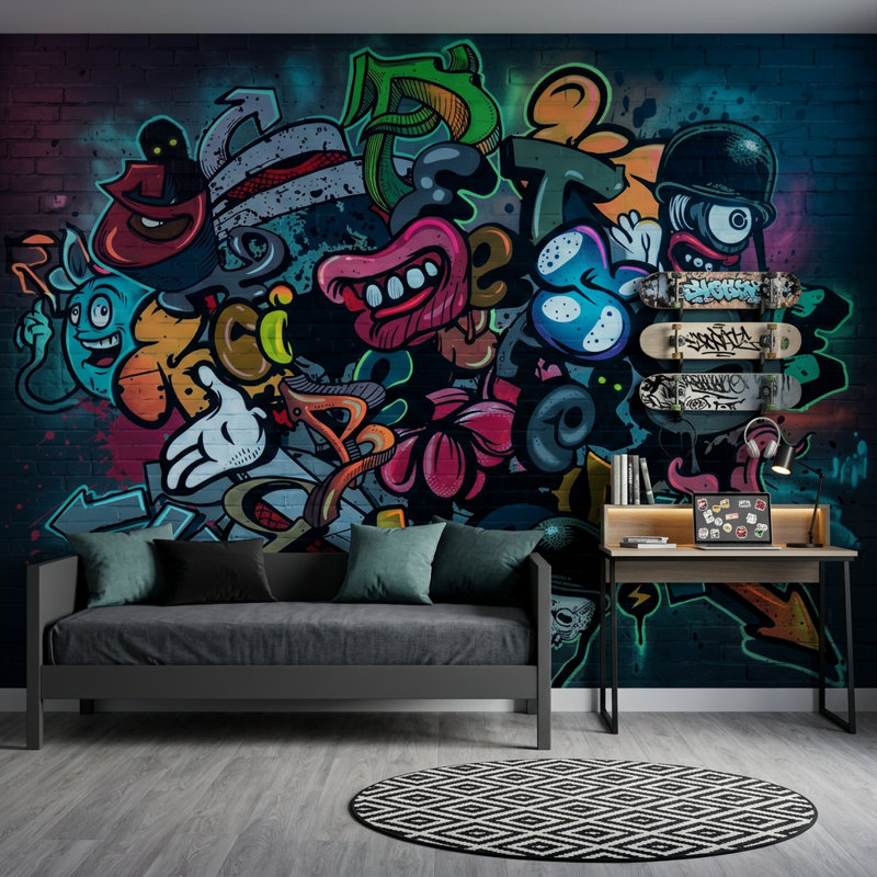 Papier peint mural brique Urban Street Art, 160 po x 108 po, Texturé non collé