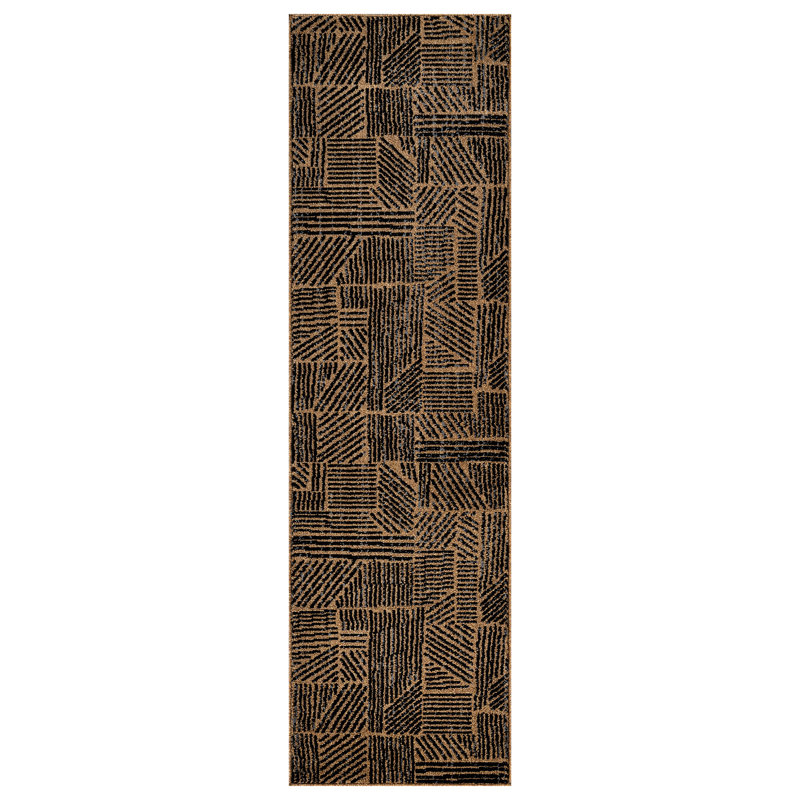 Rambo Geometric Black/Ivory Area Rug, Runner 2' x 7', Jute