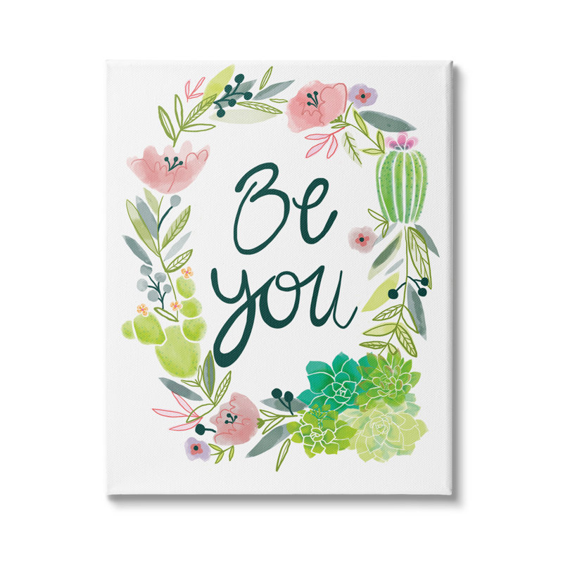 Couronne de fleurs de cactus «Be You» Western par Dessert - Art graphique, H 30 po x l 24 po, Toile tendue