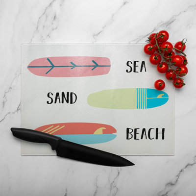 Sea Sand Surf Beach Glass Chopping Board