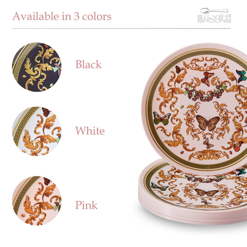 Blush Pink and Gold Butterfly Garden Plastic Dinner Plates Set