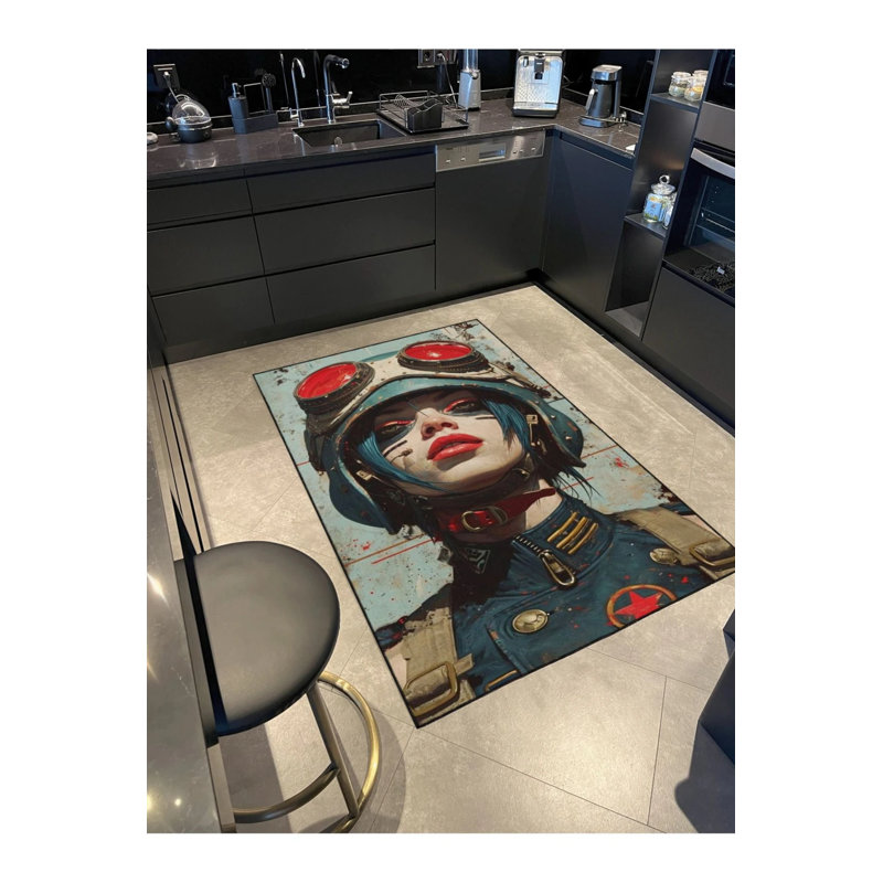 Pilot Girl Patterned Decorative Carpet, Rectangle 2'4" x 4'