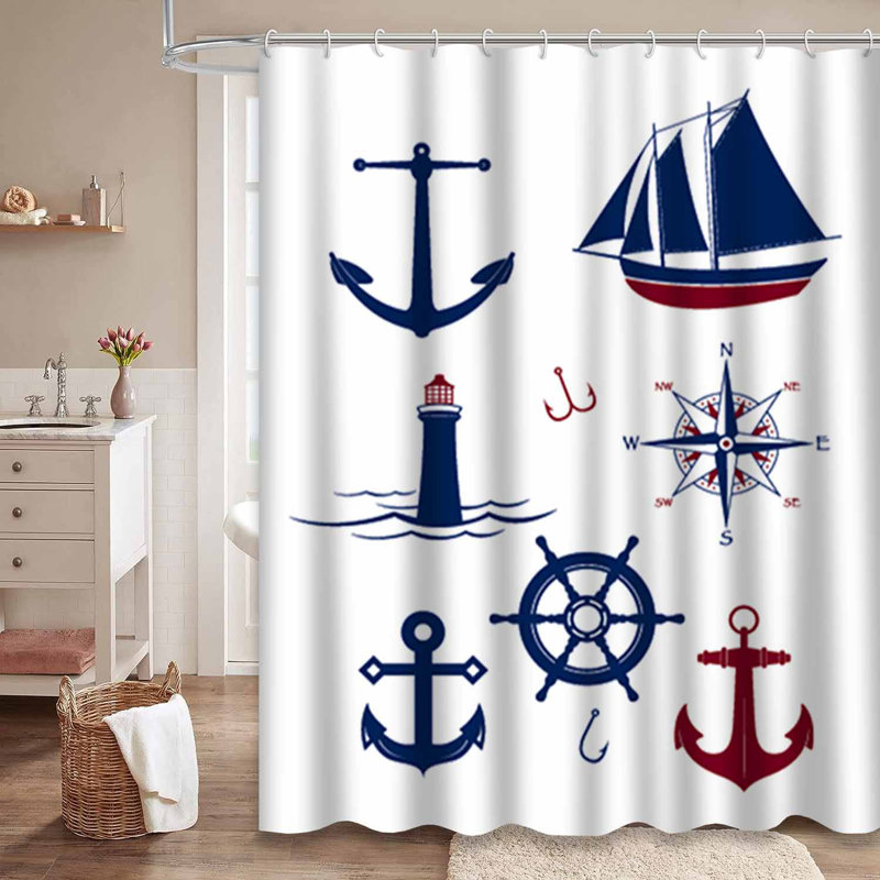 Rideau de douche à 12 crochets Nautical Anchor, L 72 po x l 84 po