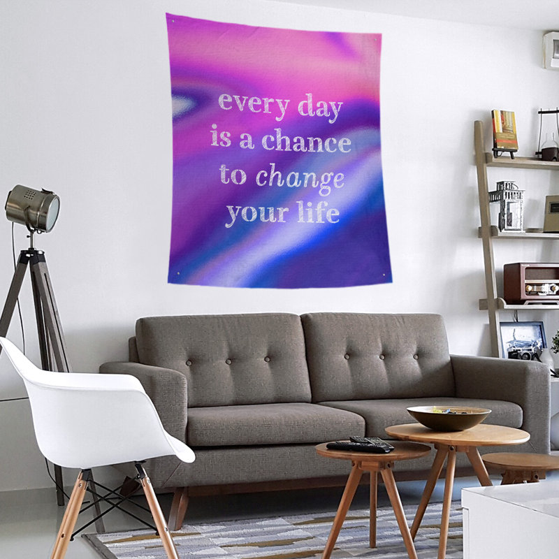 Tapisserie en polyester changer votre citation vie, H 104 po x l 88 po, Rose et bleu marine