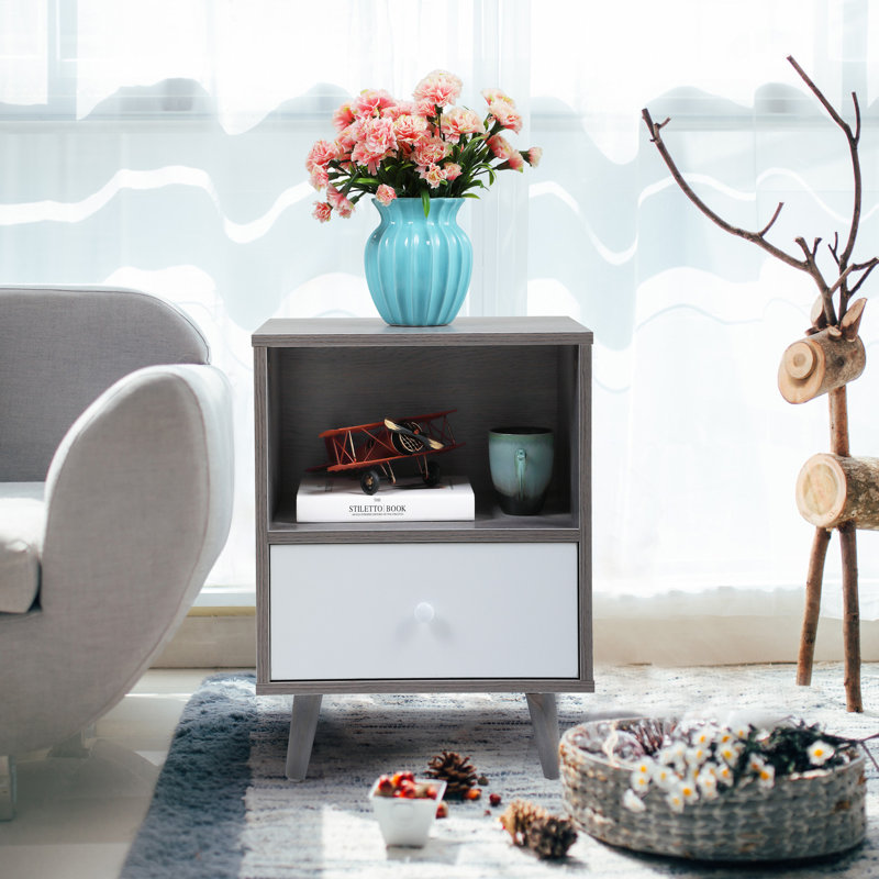 Creline 1 - Drawer Nightstand in Grey/White