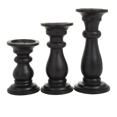 Mango Wood Turned Style Pillar Decorative Candle Holder Set