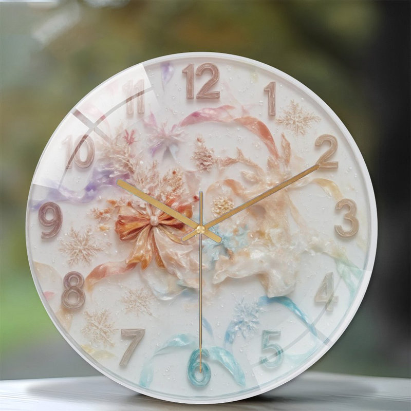 Horloge murale moderne en verre festif-renne-flocons-de-neige-arc