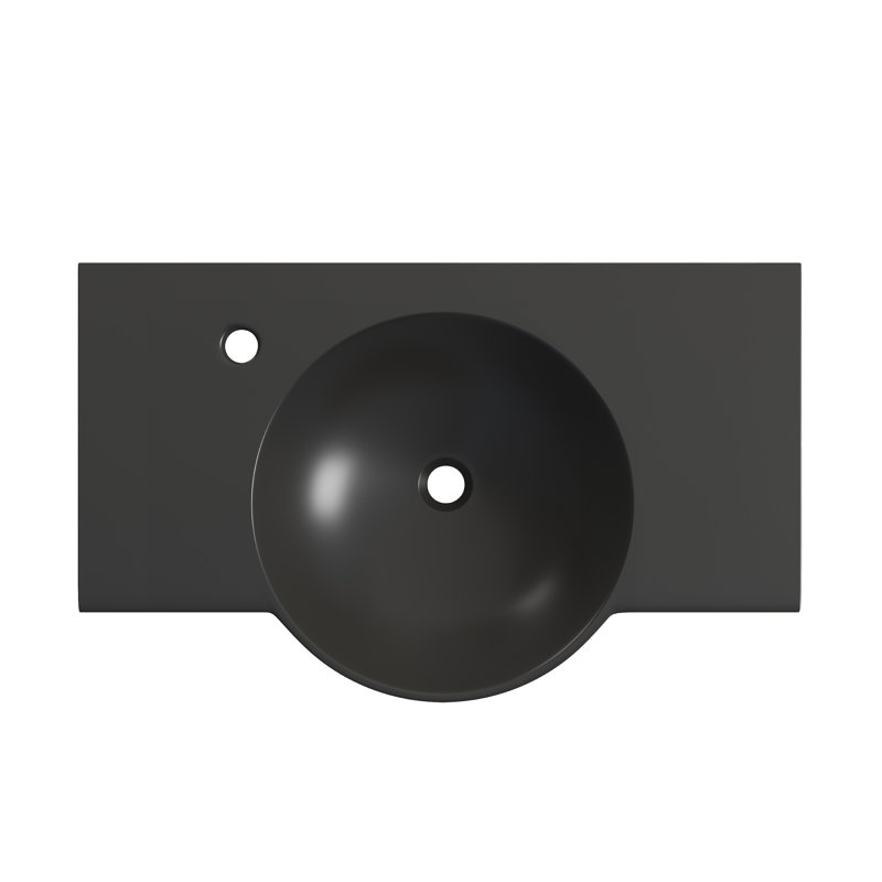 Chateau 30" Wall-Mounted Sink Center Basin With Left Side Faucet Mount In Matte Black
