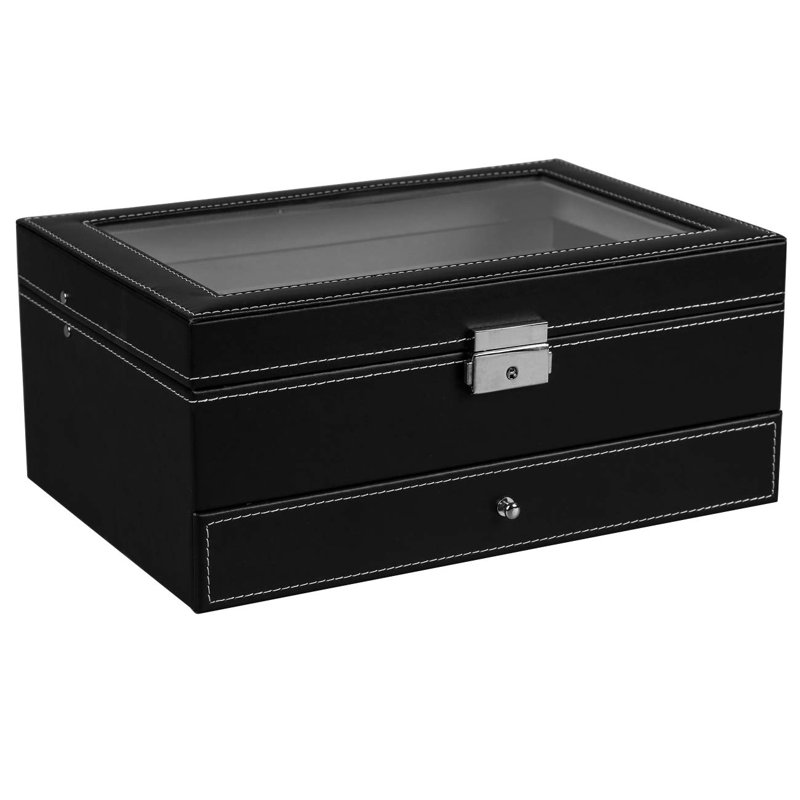 Boîte à montre verrouillable à 2 niveaux, Noir
