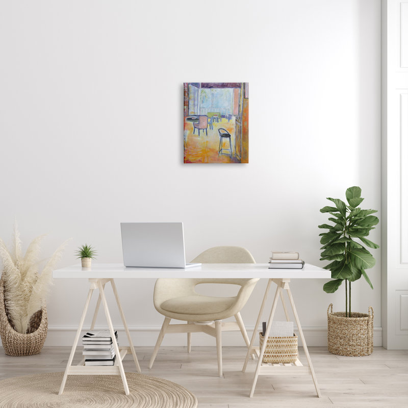 «Tropical Lounge Open Room Furnied Interior Contemporary» par Susanne Marie - Peinture, H 20 po x l 16 po, Toile tendue