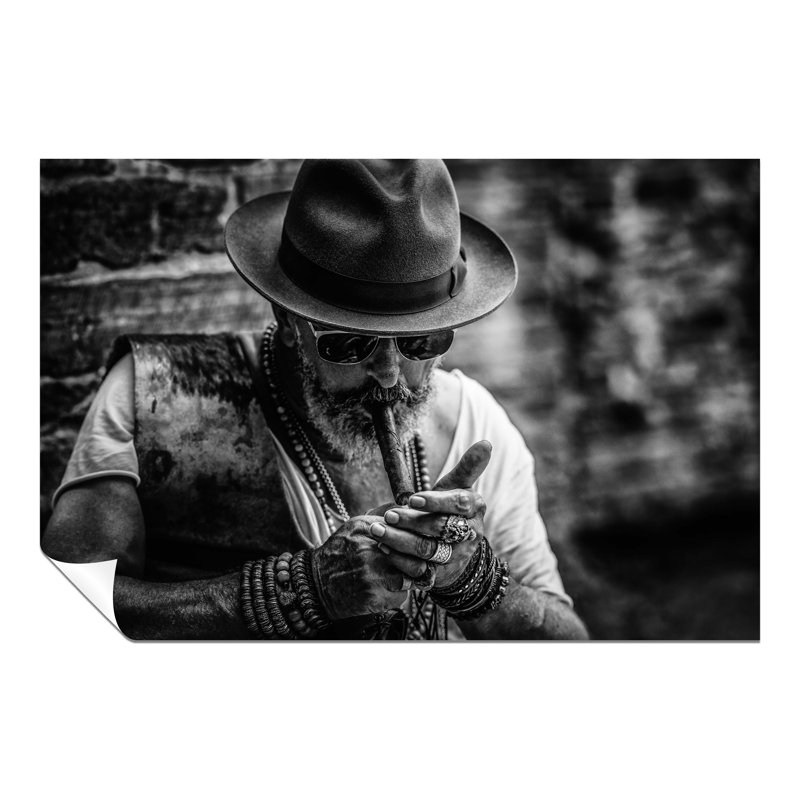 Bearded Old Man Smoking Cigar - No Frame Print, 31cm H x 20cm W