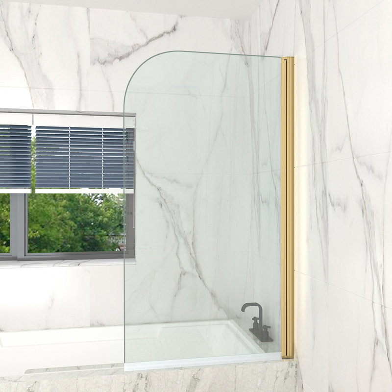 Mahler 1400mm H Pivot Semi-Frameless Tub Door with Clear Glass, 90cm x 140cm, Rounded Corner, Gold