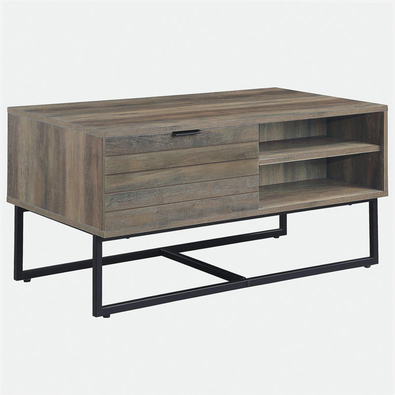 Rustic Oak and Black Coffee Table with Open Storage