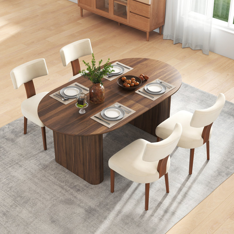 Ensemble de table de salle à manger extensible Modern Farmhouse, Beige, 5 pièces: table, 4 chaises, Noyer
